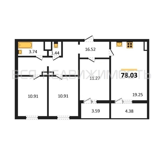 3-комнатная квартира, 78.03кв.м - изображение 0
