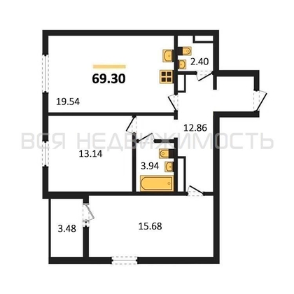 2-комнатная квартира, 69.3кв.м - изображение