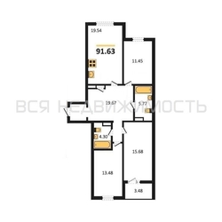 3-комнатная квартира, 91.63кв.м 3-комнатная квартира, 91.63кв.м - изображение 1
