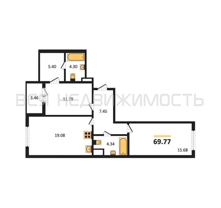 2-комнатная квартира, 69.77кв.м - изображение