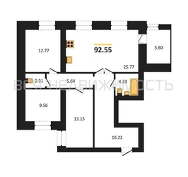 3-комнатная квартира, 92.55кв.м 3-комнатная квартира, 92.55кв.м - изображение 1