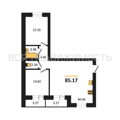 2-комнатная квартира, 85.17кв.м - изображение