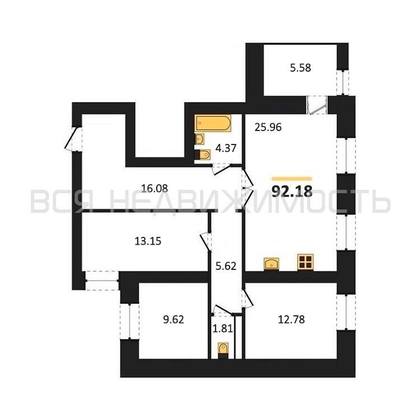 3-комнатная квартира, 92.18кв.м - изображение