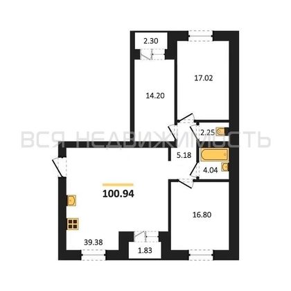 3-комнатная квартира, 100.94кв.м - изображение