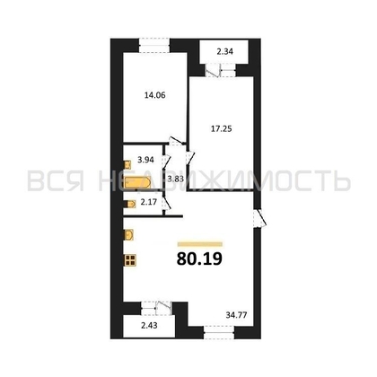 2-комнатная квартира, 77.3кв.м - изображение