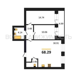 2-комнатная квартира, 68.29кв.м 2-комнатная квартира, 68.29кв.м - изображение 1