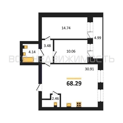 2-комнатная квартира, 68.29кв.м - изображение