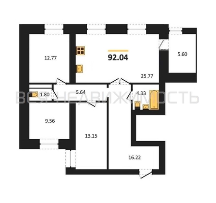3-комнатная квартира, 92.04кв.м - изображение