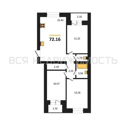 3-комнатная квартира, 72.16кв.м - изображение
