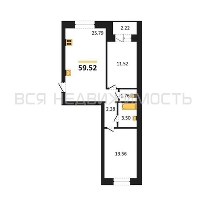 2-комнатная квартира, 59.52кв.м - изображение