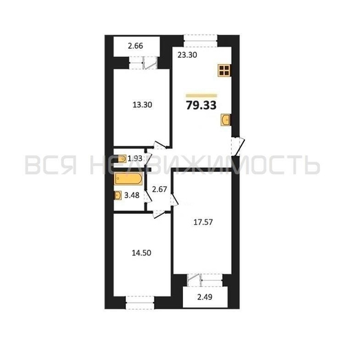 3-комнатная квартира, 79.33кв.м - изображение 0