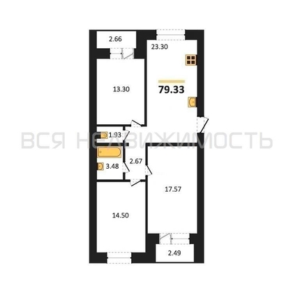 3-комнатная квартира, 79.33кв.м - изображение