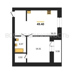 1-комнатная квартира, 49.4кв.м 1-комнатная квартира, 49.4кв.м - изображение 1