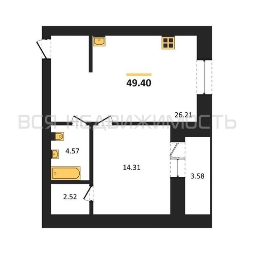 1-комнатная квартира, 49.4кв.м - изображение 0