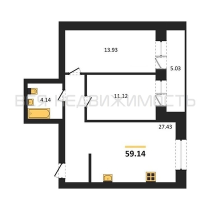 2-комнатная квартира, 59.14кв.м - изображение