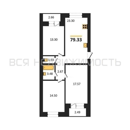 3-комнатная квартира, 79.33кв.м - изображение