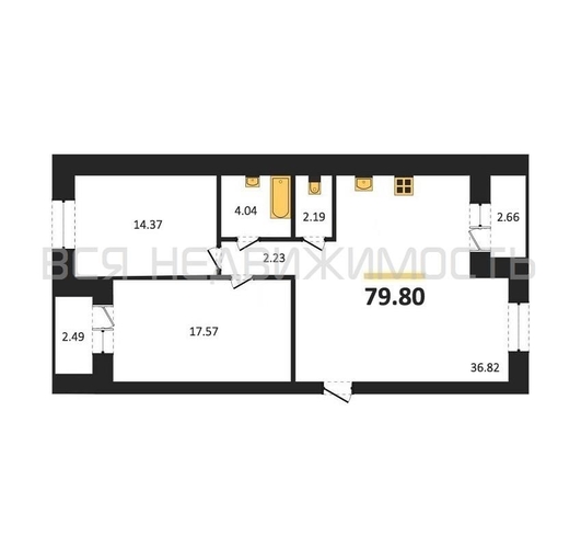 2-комнатная квартира, 79.8кв.м - изображение 0