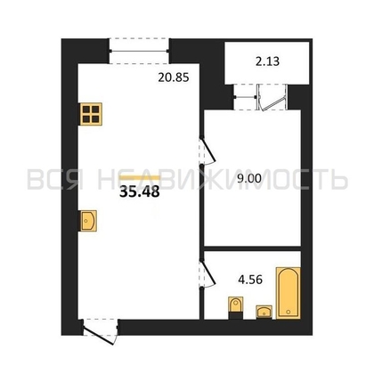 1-комнатная квартира, 35.48кв.м - изображение