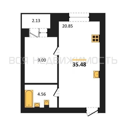 1-комнатная квартира, 35.6кв.м - изображение