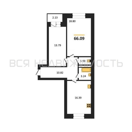 2-комнатная квартира, 66.09кв.м - изображение