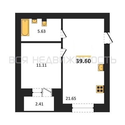 1-комнатная квартира, 39.6кв.м - изображение