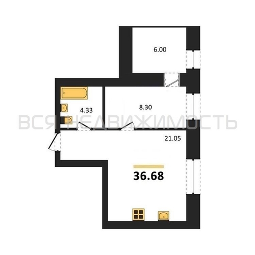 1-комнатная квартира, 36.68кв.м - изображение 0
