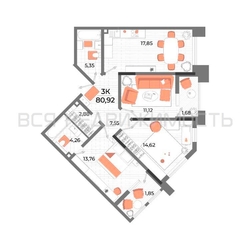 3-комнатная квартира, 80.92кв.м 3-комнатная квартира, 80.92кв.м - изображение 1