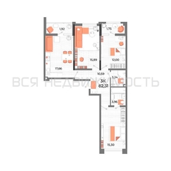 3-комнатная квартира, 82.31кв.м 3-комнатная квартира, 82.31кв.м - изображение 1
