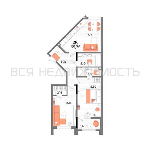 2-комнатная квартира, 65.75кв.м - изображение 0