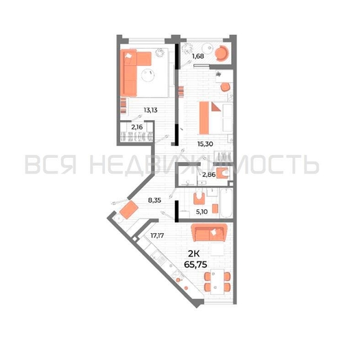 2-комнатная квартира, 65.75кв.м - изображение 2