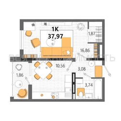 1-комнатная квартира, 37.97кв.м 1-комнатная квартира, 37.97кв.м - изображение 1
