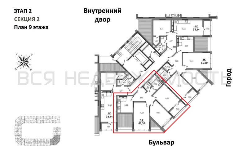 3-комнатная квартира, 66.3кв.м - изображение 1
