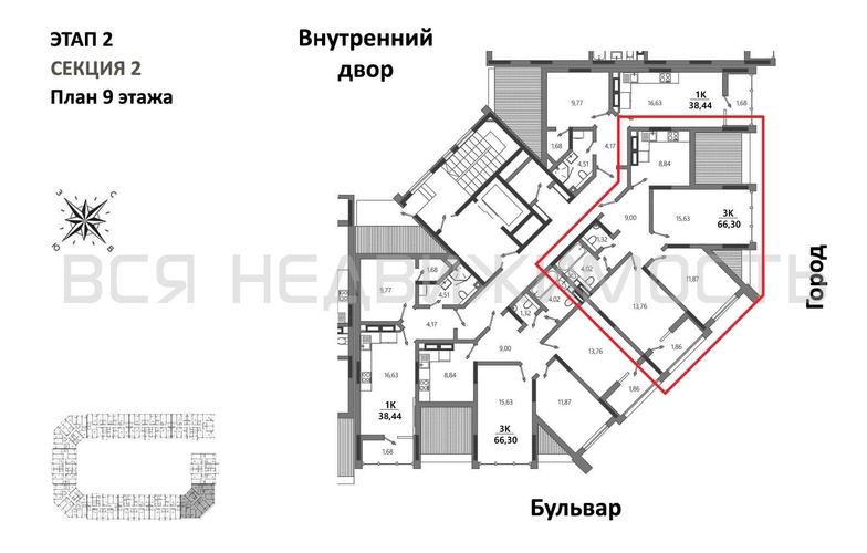 3-комнатная квартира, 66.3кв.м - изображение 1