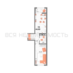 1-комнатная квартира, 44кв.м 1-комнатная квартира, 44кв.м - изображение 1