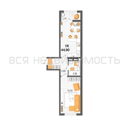 1-комнатная квартира, 44кв.м 1-комнатная квартира, 44кв.м - изображение 1