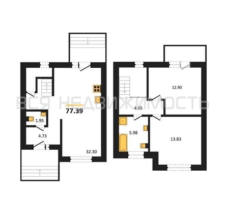 2-комнатная квартира, 77.39кв.м - изображение