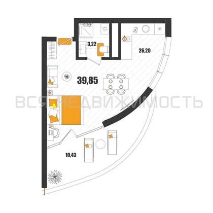 квартира-студия, 39,85кв.м. квартира-студия, 39,85кв.м. - изображение