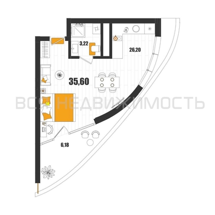 квартира-студия, 35,6кв.м. квартира-студия, 35,6кв.м. - изображение