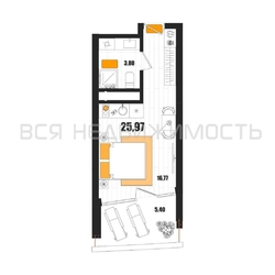 квартира-студия, 25,97кв.м. квартира-студия, 25,97кв.м. - изображение 1