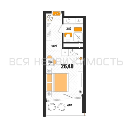 квартира-студия, 26,4кв.м. - изображение