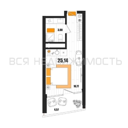 квартира-студия, 25,14кв.м. квартира-студия, 25,14кв.м. - изображение 1