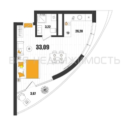 квартира-студия, 33,09кв.м. квартира-студия, 33,09кв.м. - изображение 1