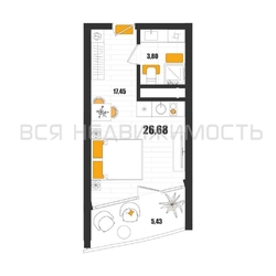 квартира-студия, 26,68кв.м. квартира-студия, 26,68кв.м. - изображение 1