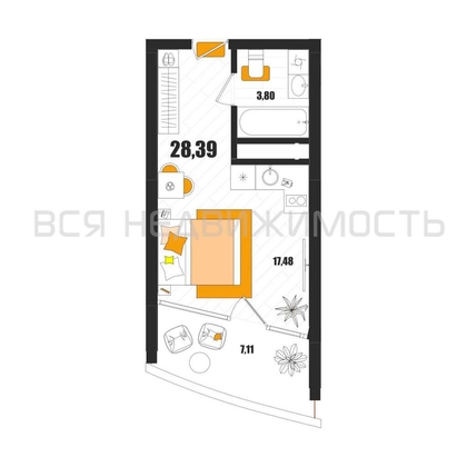 квартира-студия, 28,39кв.м. - изображение
