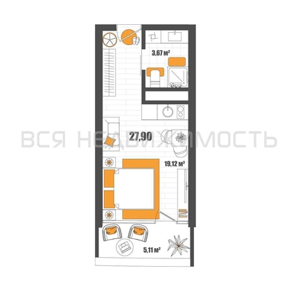 квартира-студия, 27,9кв.м. - изображение