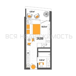 квартира-студия, 24,86кв.м. квартира-студия, 24,86кв.м. - изображение 1