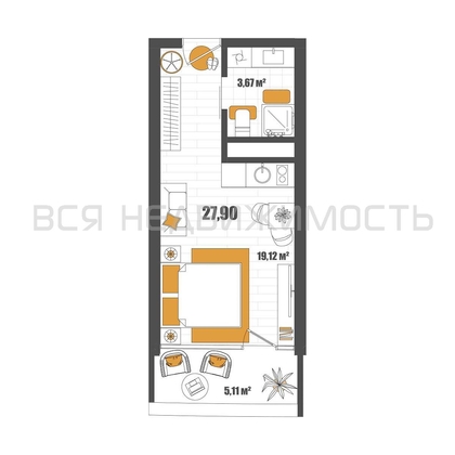 квартира-студия, 27,9кв.м. - изображение