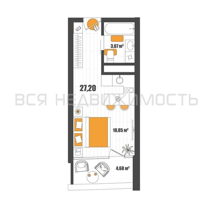 квартира-студия, 27,2кв.м. - изображение