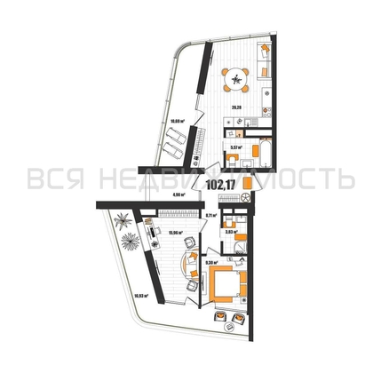 2-комнатная квартира, 102.17кв.м - изображение