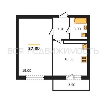 1-комнатная квартира, 37.9кв.м - изображение